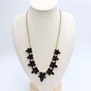 NWT J.Crew Black Faceted Floral Statement Necklace – Gold Tone